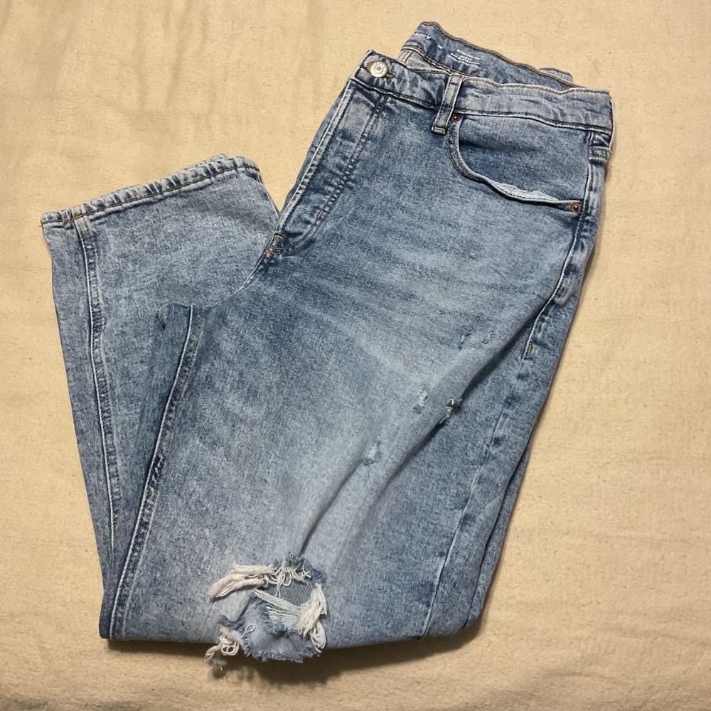 Old Navy Jeans Womens 16 Blue Curvy OG Straight Sky Hi Rise Distressed Denim